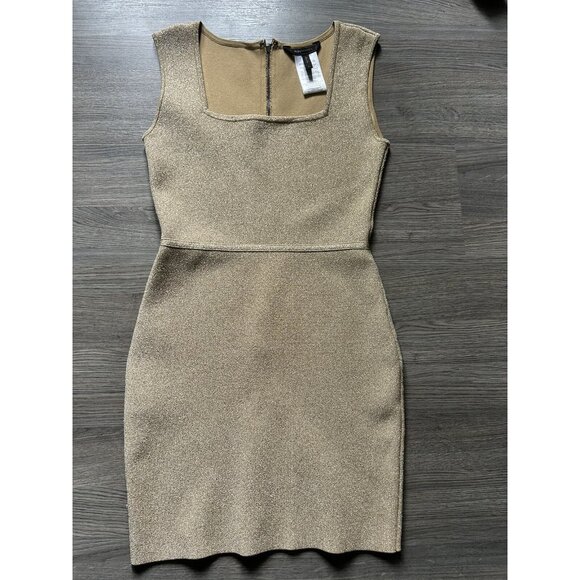 BCBG metallic gold PEPPER bandage DRESS M Women’s Medium Short Stretch Sparkly - Picture 1 of 8